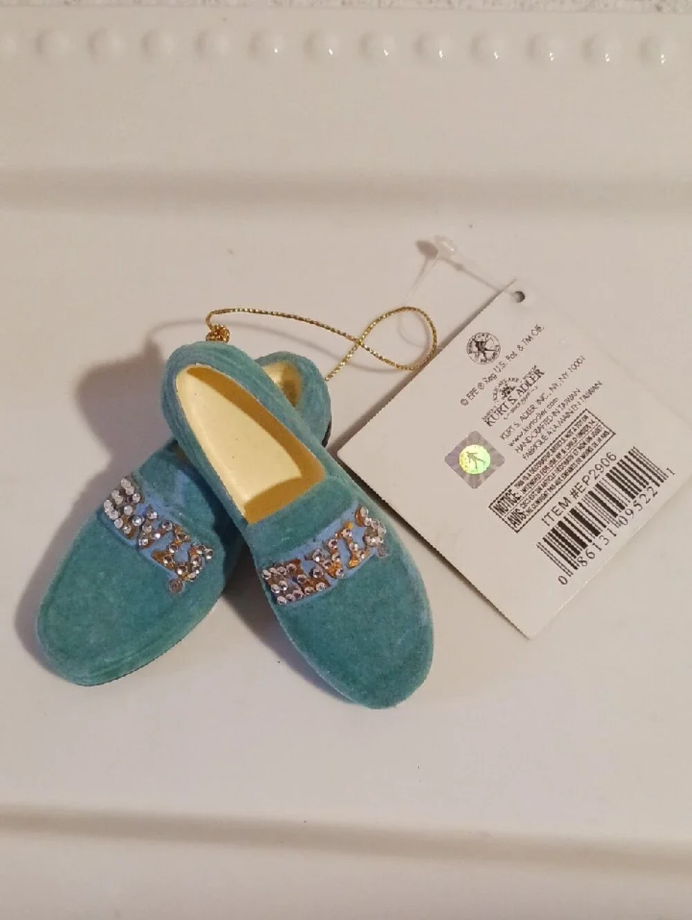 🎵Elvis Handcrafted Teal Velvet Slip-On Ornament Shoes ⚜️